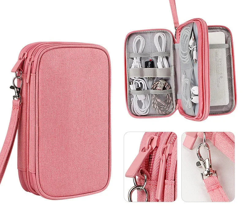 Travel Cable Organizer Bag – Waterproof Double-Layer Tech Case